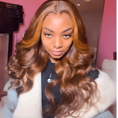 Funky Colored Wigs | Ginger With Blonde Highlight Body Wave Lace Front Wigs Ombre Skunk Stripe Human Hair Wig - GeetaHair