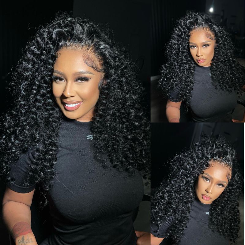 Human Hair Curly Wigs 13x4 HD Transparent Front Lace Wigs Glueless Real Hair Closure Wigs - Geeta Hair - GeetaHair