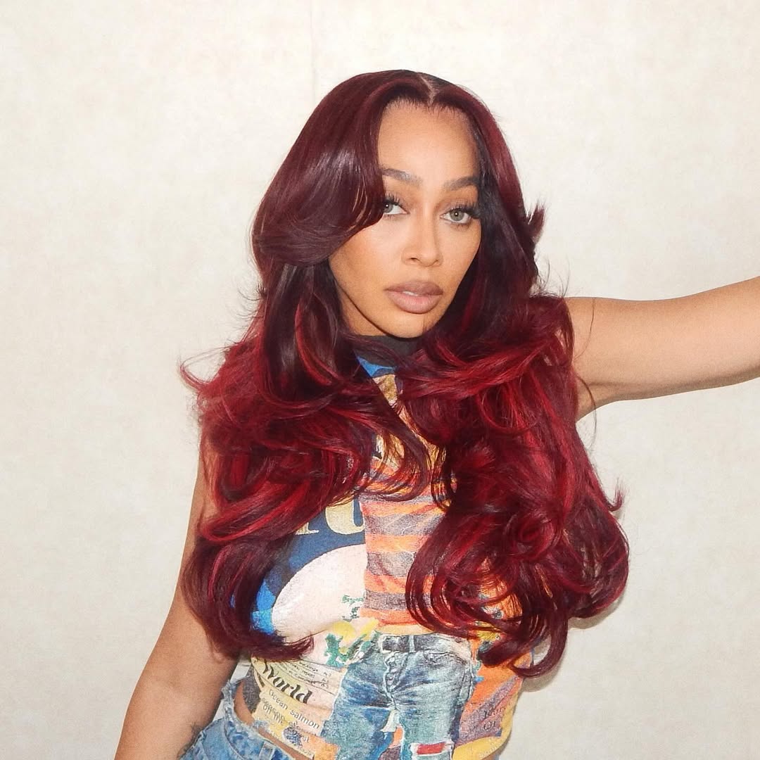 Highlight 99J With Red Glueless Wigs 13x4 Long Wavy Lace Front Human Hair Wigs Red Burgundy Colored Wigs For Women - GeetaHair
