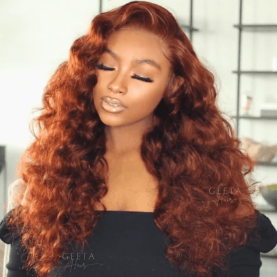 Reddish Brown Loose Deep Wave Undetectable HD Lace Front Wig Dark Auburn Pre Plucked Human Hair Wigs - Geeta Hair - GeetaHair