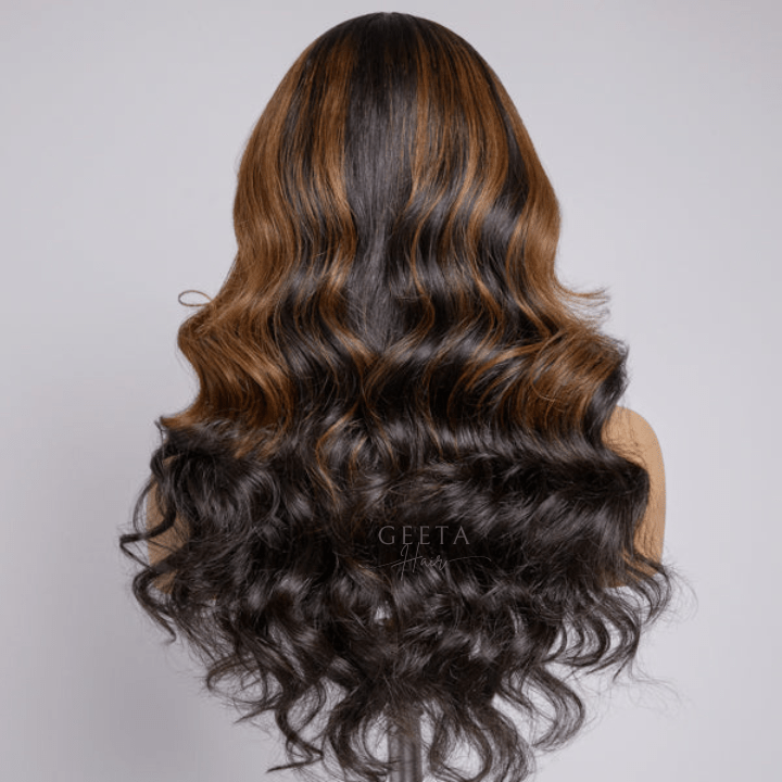 Funky Colored Wigs | Glueless 13x4/6x4.5 Money Piece Brown Mix Black Loose Wave Pre Cut HD Transaparent Lace Human Hair Wigs - Geeta Hair - GeetaHair