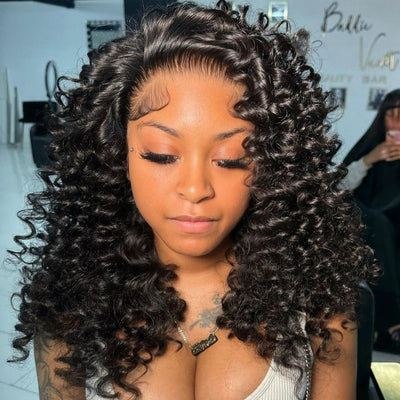 Geeta Fluffy Bouncy Curly Wigs Glueless 6x4 Pre Cut Lace Human Hair Wigs Pre Bleached Hairline - GeetaHair