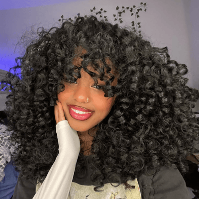 300% Density Rum Curly Afro Wig With Bangs 13x4 Lace Front Natural Curly Human Hair Wigs Pre Plucked - GeetaHair