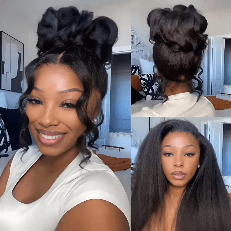 Geeta 13x4 Pre Everything Kinky Straight Lace Frontal Put on And Go Invisi Drawstring Human Hair Wig - GeetaHair