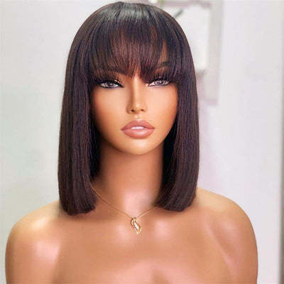 Flash Sale Glueless Real Human Hair Wig Short Straight Hair Bob Wig With Bangs Black Color - Geeta Hair - GeetaHair