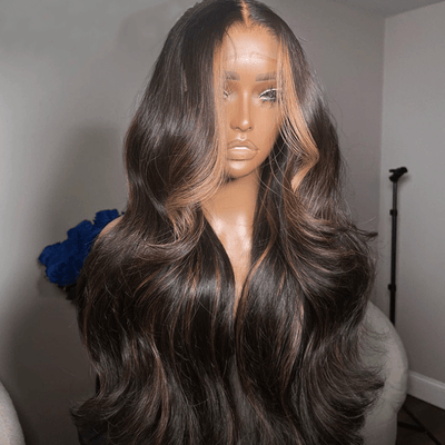 Geeta Money Piece Brown Body Wave HD Transparent Lace Front Wigs Glueless Skunk Stripe Color Human Hair Wigs - GeetaHair
