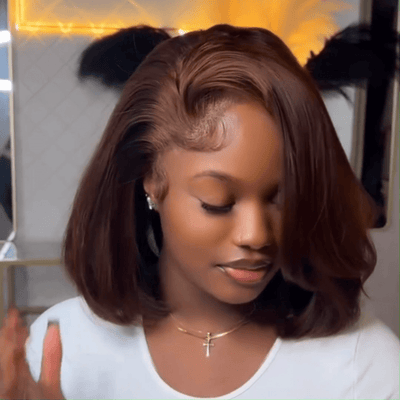Glueless Chocolate Brown Bob Wigs Colored Natural Wave Human Hair Short Bob Wigs No Code Needed - GeetaHair