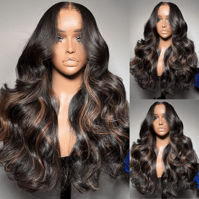 Highlight Brown 13x4 Body Wave Pre Cut HD Lace Front Wigs Glueless Highlights Color Human Hair Wigs - GeetaHair - GeetaHair