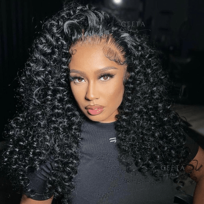 Human Hair Curly Wigs 13x4 HD Transparent Front Lace Wigs Glueless Real Hair Closure Wigs - Geeta Hair - GeetaHair