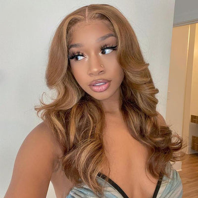 Brown Body Wave Human Hair Bob Wigs Colored Medium Length Transparent Lace Bob Wig - GeetaHair