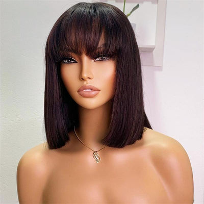 Flash Sale Glueless Real Human Hair Wig Short Straight Hair Bob Wig With Bangs Black Color - Geeta Hair - GeetaHair