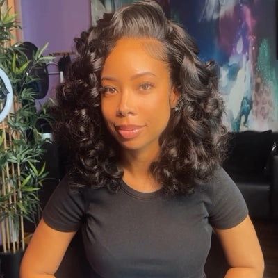 Glueless Wigs Bouncy Loose Wave 13x4 Lace Front Bob Wig Human Hair 250% Density - GeetaHair
