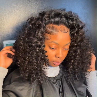 Full Bouncy Curly Glueless Wigs 13x4 Lace Front Curly Bob Wig Human Hair 180% Density - GeetaHair