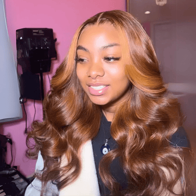 Funky Colored Wigs | Ginger With Blonde Highlight Body Wave Lace Front Wigs Ombre Skunk Stripe Human Hair Wig - GeetaHair