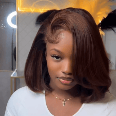 Glueless Chocolate Brown Bob Wigs Colored Natural Wave Human Hair Short Bob Wigs No Code Needed - GeetaHair