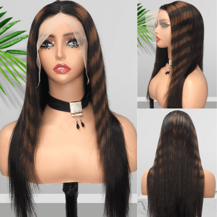 Highlight Zebra Brown Long Straight Hair Glueless 4x4/13x4 HD Lace Front Human Hair Wigs - Geeta Hair - GeetaHair