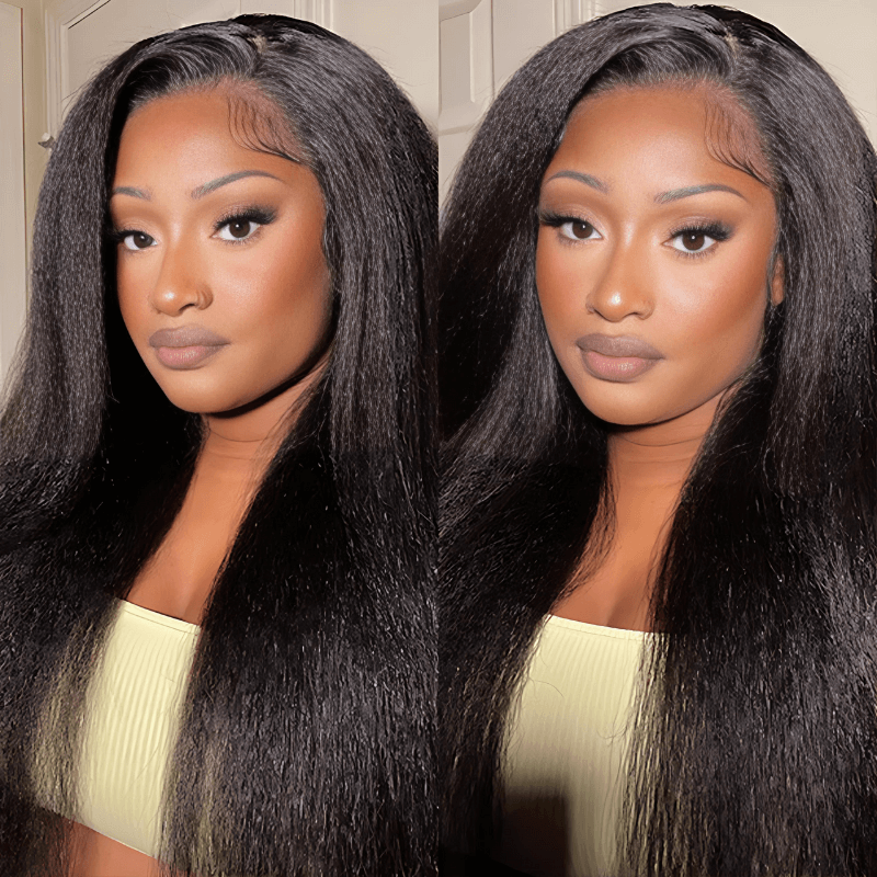 Geeta 13x4 Pre Everything Kinky Straight Lace Frontal Put on And Go Invisi Drawstring Human Hair Wig - GeetaHair