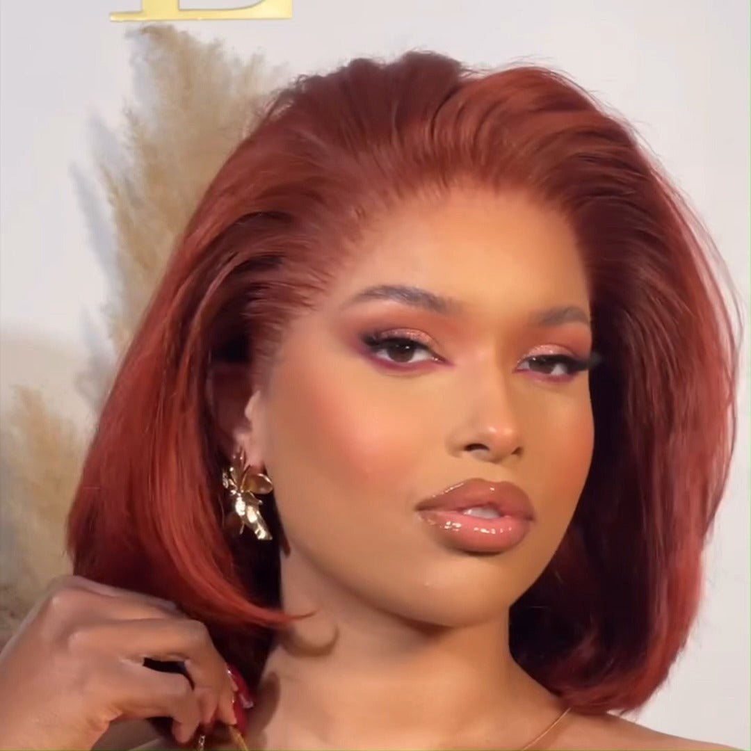 Glueless Reddish Brown Pixie Cut Bob Wigs Colored Natural 4x6 Pre Cut Lace 100% Human Hair Wigs 250% Density - GeetaHair
