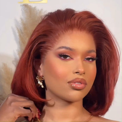 Glueless Reddish Brown Pixie Cut Bob Wigs Colored Natural 4x6 Pre Cut Lace 100% Human Hair Wigs 250% Density - GeetaHair