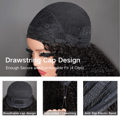 [3 In 1 Half Wig] Geeta Kinky Curly Coily Half Wig Invisible Drawstring Glueless Flip Over Wig Flash Sale - GeetaHair