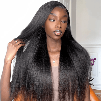 [3 In 1 Half Wig] Geeta Kinky Straight Flip Over Half Wig Invisi Drawstring Glueless Put On And Go Wig Flash Sale - GeetaHair