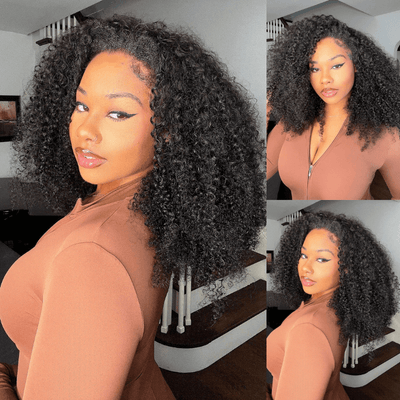 [3 In 1 Half Wig] Geeta Kinky Curly Coily Half Wig Invisible Drawstring Glueless Flip Over Wig Flash Sale - GeetaHair
