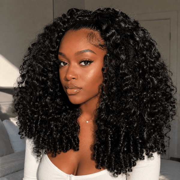 Geeta Burmese Curly Human Hair Half Wig Glueless Wear Go InvisiFit Strap Wig for Beginners Flash Sale