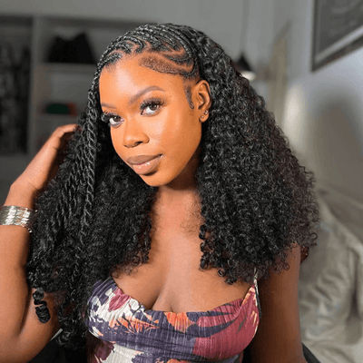 [3 In 1 Half Wig] Geeta Kinky Curly Coily Half Wig Invisible Drawstring Glueless Flip Over Wig Flash Sale - GeetaHair