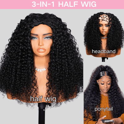 3 Hairstyles In One Human Hair Half Wig - Ponytail, Headband And Half Wig Versatility_product