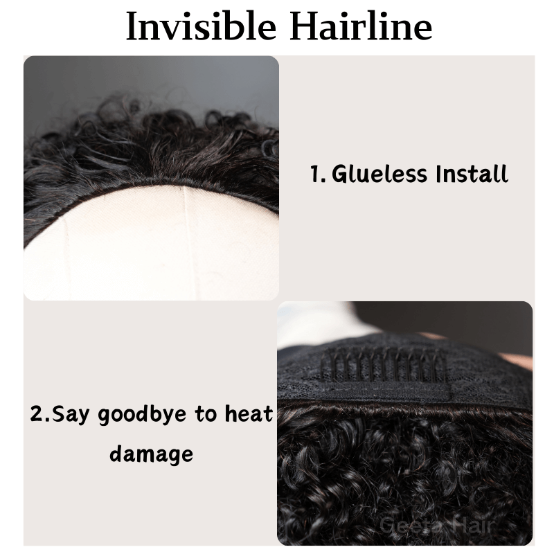 [3 In 1 Half Wig] Geeta Kinky Curly Coily Half Wig Invisible Drawstring Glueless Flip Over Wig Flash Sale - GeetaHair