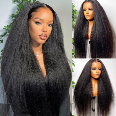 Glueless Wigs Kinky Straight Pre Cut HD Transaparent Lace Human Hair Wigs With Breathable Wear & Go Pre Plucked Hairline Cap Air Wig-Geeta Hair