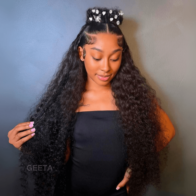 Long Deep Curly Wig Show: Pre-plucked Hairline & Pre-bleached Knots & Best Quality Human Hair_model