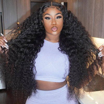 $199=30inch Deep Curly Glueless 13x4 HD Transparent Lace Front Wig Pre Plucked Brazilian Virgin Lace Front Wig with Baby Hair No Code Needed - GeetaHair