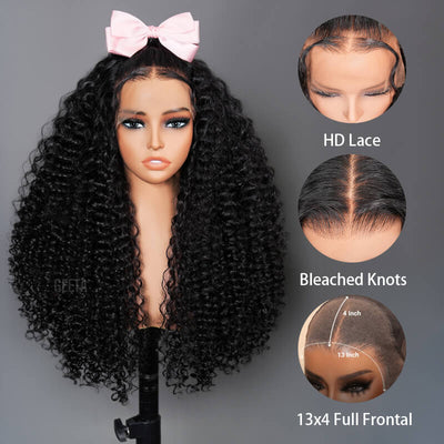 $199=30inch Deep Curly Glueless 13x4 HD Transparent Lace Front Wig Pre Plucked Brazilian Virgin Lace Front Wig with Baby Hair No Code Needed - GeetaHair
