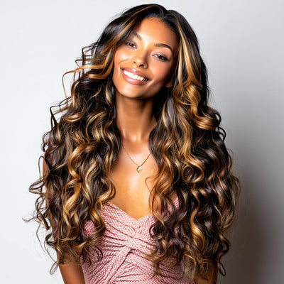 Loose Wave 13x4 Lace Front Wig Highlight Blonde 100% Human Hair Wigs Pre Plucked Hairline Daily Deal - GeetaHair