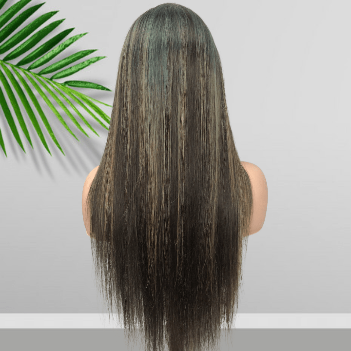 Balayage Light Blue Long Straight Hair Glueless 4x4/13x4 HD Lace Front Human Hair Wigs Funky Color Highlights Wig - Geeta Hair - GeetaHair