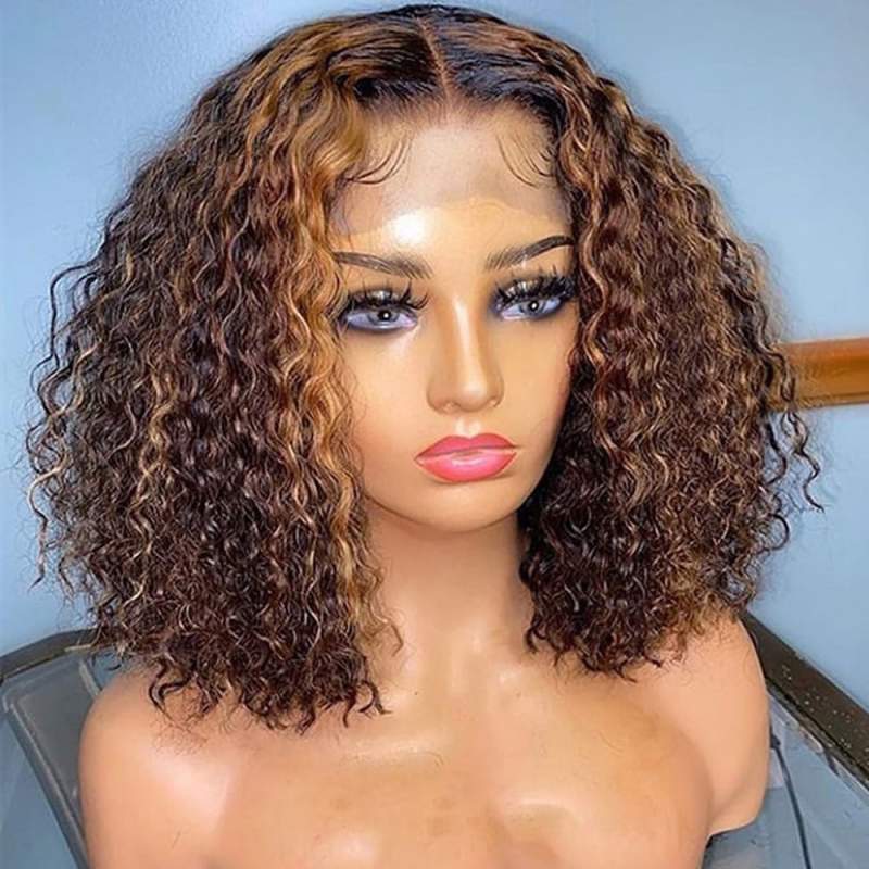 Wear and Go Glueless Wigs Short Ombre Highlight Culry Bob Wig Beginner Friendly Deep Parting Wig - GeetaHair