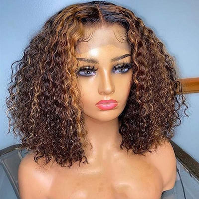 Wear and Go Glueless Wigs Short Ombre Highlight Culry Bob Wig Beginner Friendly Deep Parting Wig - GeetaHair