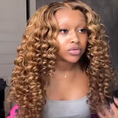 Glueless Bouncy Curly Hair 13x4 Transparent Lace Front Wig Pre Plucked Hairline Wand Curl Human Hair wigs - Geeta Hair - GeetaHair