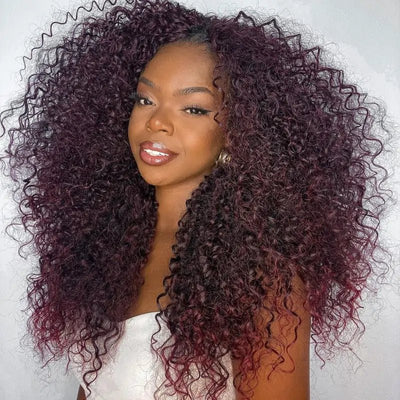 Deep Purple Lace Front Wig Human Hair 13x4 Dark burgundy lace front wigs human hair curly 180% Density - GeetaHair