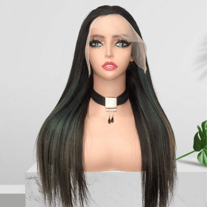 Balayage Light Blue Long Straight Hair Glueless 4x4/13x4 HD Lace Front Human Hair Wigs Funky Color Highlights Wig - Geeta Hair - GeetaHair