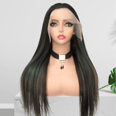 Balayage Light Blue Long Straight Hair Glueless 4x4/13x4 HD Lace Front Human Hair Wigs Funky Color Highlights Wig - Geeta Hair - GeetaHair