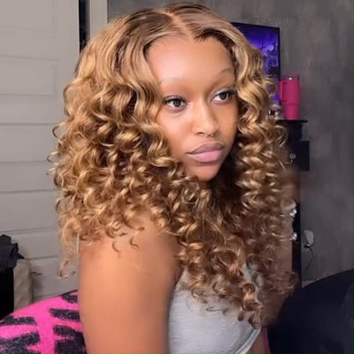 Glueless Bouncy Curly Hair 13x4 Transparent Lace Front Wig Pre Plucked Hairline Wand Curl Human Hair wigs - Geeta Hair - GeetaHair