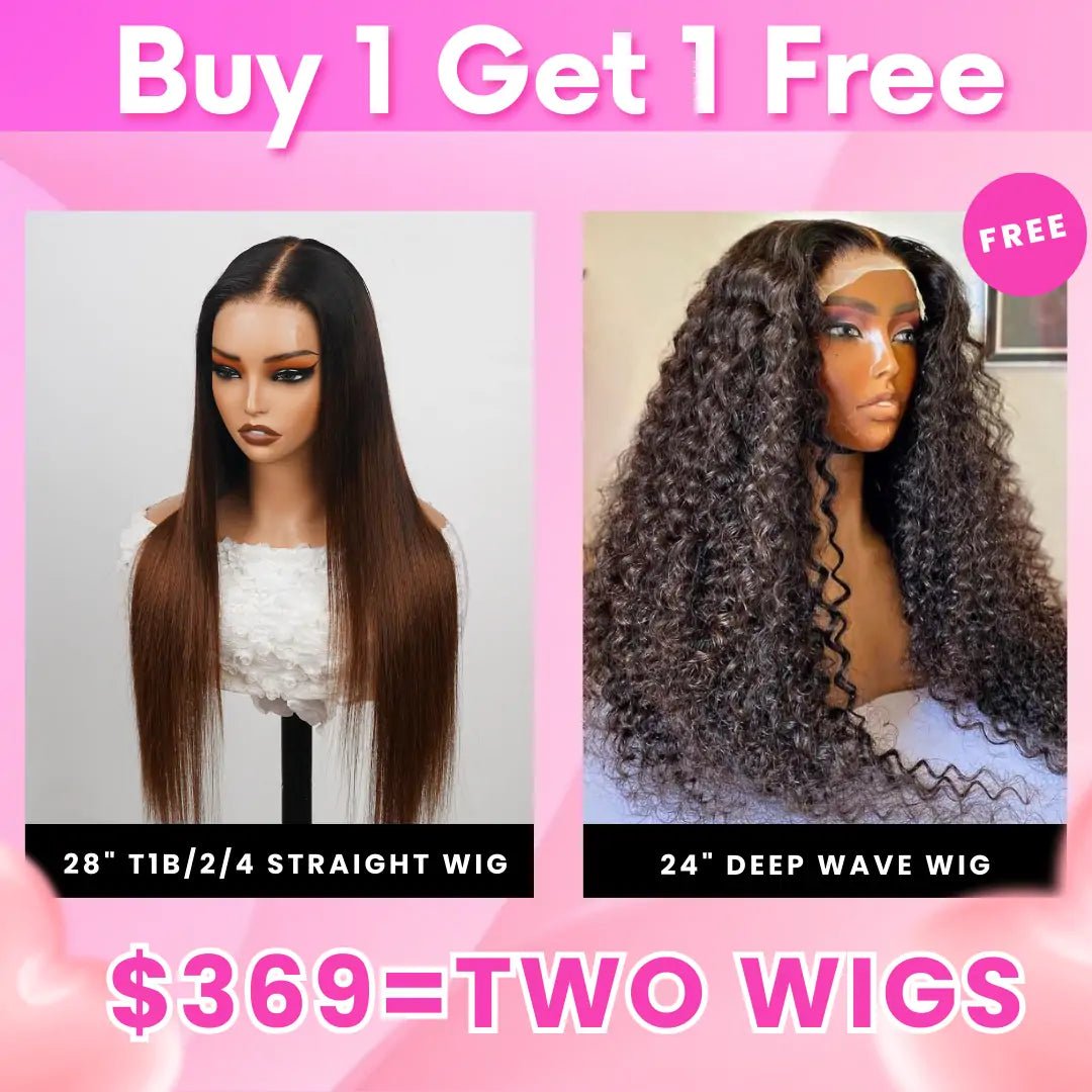 Bogo Sale $369= 28" T1B/2/4 Straight Wig + 24" Deep Wave Wig - GeetaHair