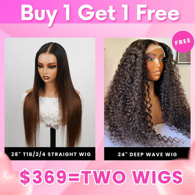 Bogo Sale $369= 28" T1B/2/4 Straight Wig + 24" Deep Wave Wig - GeetaHair