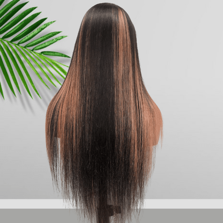 Balayage Pink Long Straight Hair Glueless 4x4/13x4 HD Lace Front Human Hair Wigs Funky Color Highlights Wig - Geeta Hair - GeetaHair