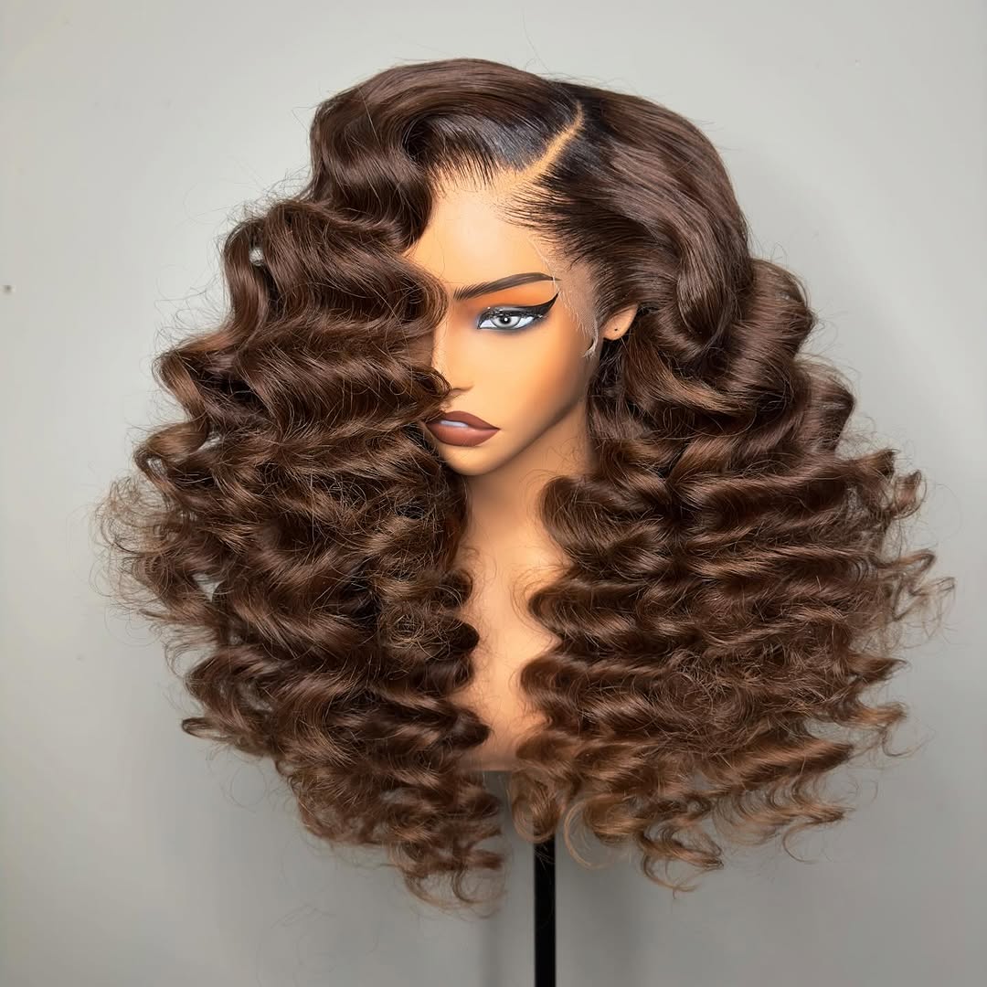Brown Loose Deep Wave Lace Front Wig Human Hair 13x4 Transparent Lace Frontal Wig For Women - GeetaHair