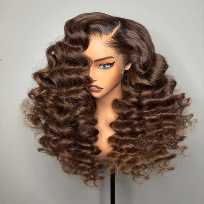 Brown Loose Deep Wave Lace Front Wig Human Hair 13x4 Transparent Lace Frontal Wig For Women - GeetaHair