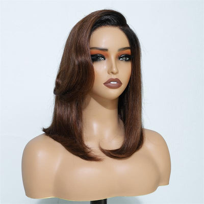 Layer Cut Ombre Brown Colored Wig Short Body Bob Wigs Wear Go Glueless C Part HD Lace Wig - GeetaHair