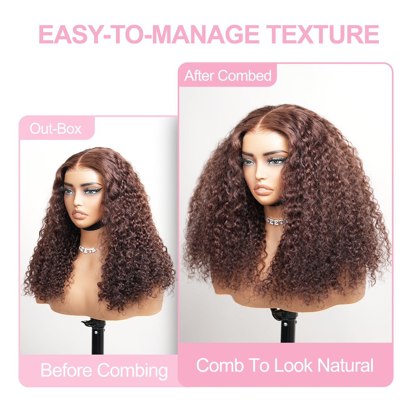 Sapphieruiz Same Wig | Geeta Hair Chocolate Brown Glueless Wig Pre Cut 4x6 Full Curly Colored Lace Human Hair Wigs - GeetaHair